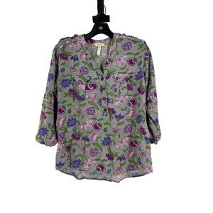 Matilda Jane Women’s Tunic Top Thinking Out Loud Boho Gray Purple Floral Size XS